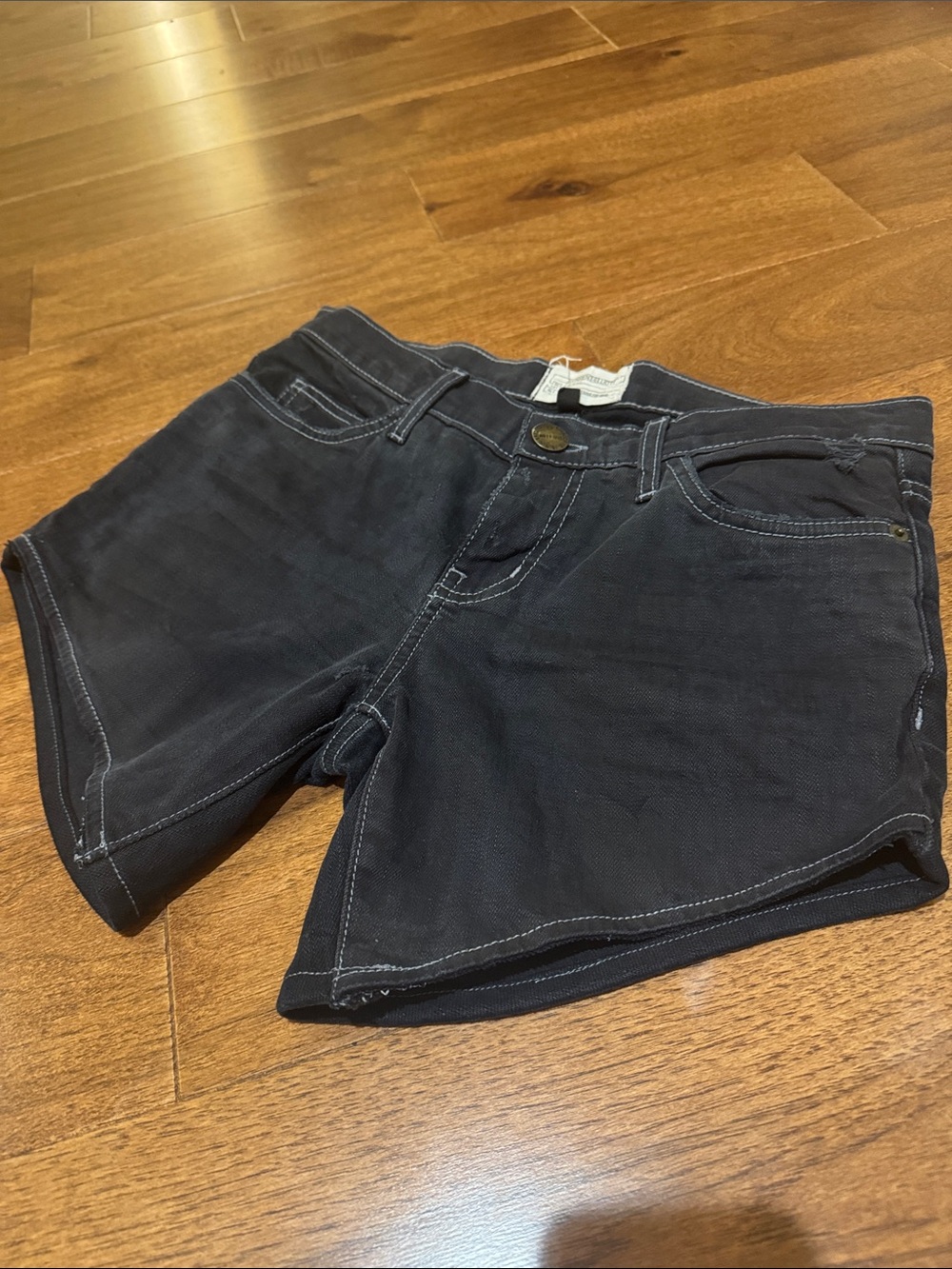 Current/Elliott Black Denim Biased Cut Jean Shorts with Contrast Stitching NWOT